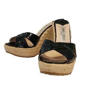 Jimmy Choo Patent Leather Espadrilles Size 6.5 / 37 Navy Blue